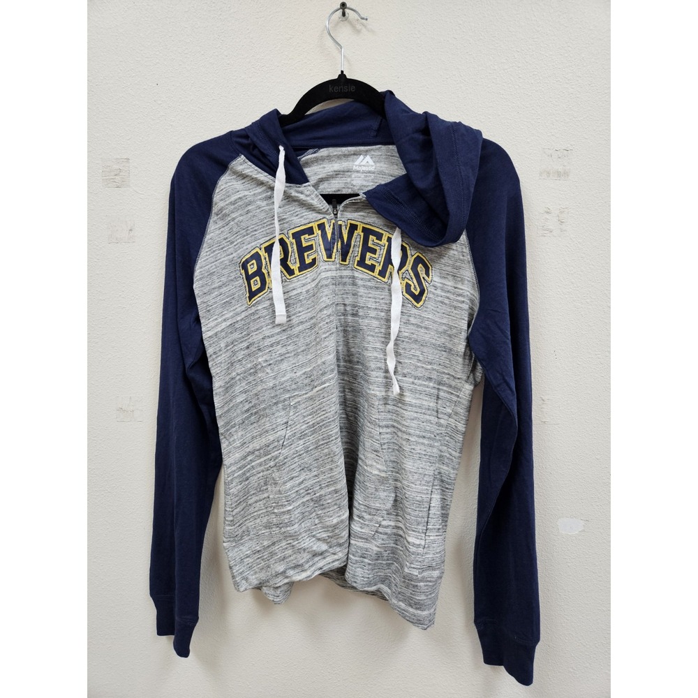 Majestic Women's Milwaukee Brewers Lightweight Sweatshirt Light Jacket Hooded